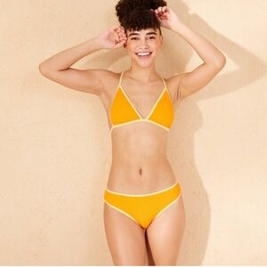 Bikini Set-Orange and Yellow Trim- Triangle Top=Medium Bottom= Medium